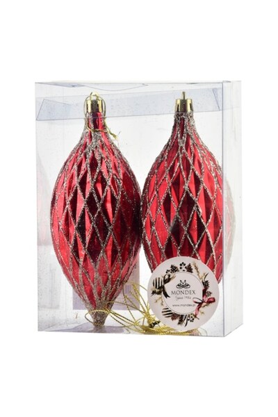MONDEX Set de 2 globuri roșii de Crăciun, Mondex, plastic, ușoare, ideale pen...