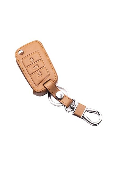 VTH Brown faux leather key case model 3 - Skoda Octavia
