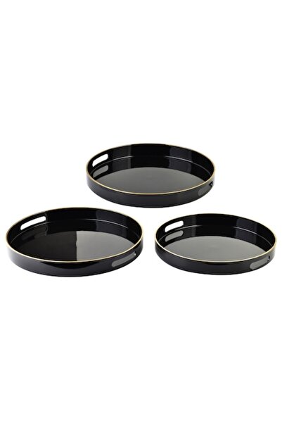 MONDEX Set of 3 Decorative Oval Trays Mondex, Black, 38x38x4cm/35x35x4cm/33x33x3.5cm