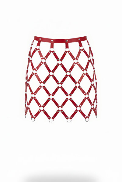 Angels Passion Red Leather Skirt Laser Cut Leather Skirt