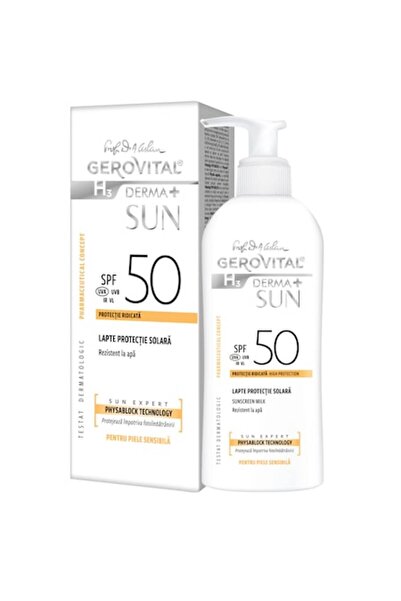GEROVITAL Derma+ Sun Lapte Protecție Solară SPF 50 Față și Corp pentru Piele ...