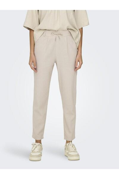 ONLY Women's Beige Onlcaro-Poptrash Easy Linen Bl Cc Pnt Trousers 15278710 -Pumicesto