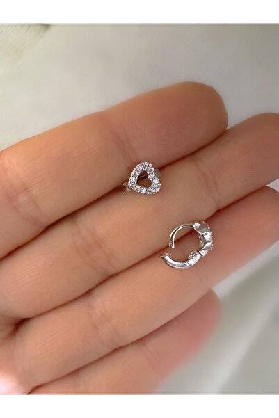 Arescollection 1 ADET ZİRKON TAŞLI İÇİ BOŞ KALP TRAGUS ROOK LOBE UYUMLU MİNİ ...