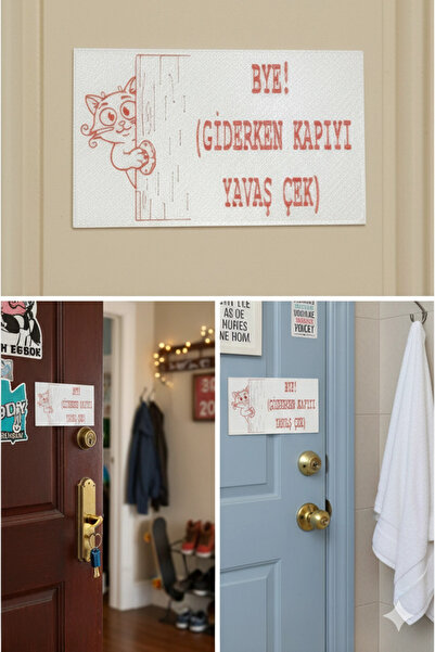 N NOXXO Komik Kapı Yazısı ’’Giderken Kapıyı Yavaş Çek’’ | Kedi Figürlü Tabela...