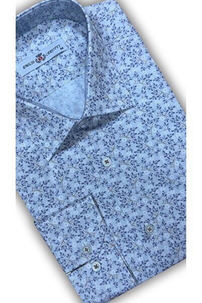 MDZ COLLECTION Çok Renkli Yeşil Desenli Uzun Kollu Slim Fit Erkek Gömlek