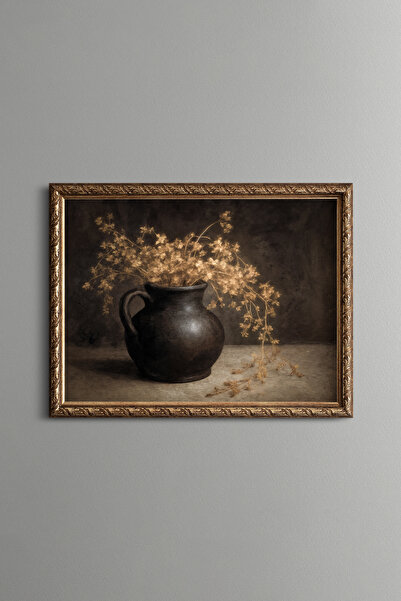 epiqart Kurutulmuş Çiçekler Natürmort - Vintage Desenli Çerçeve