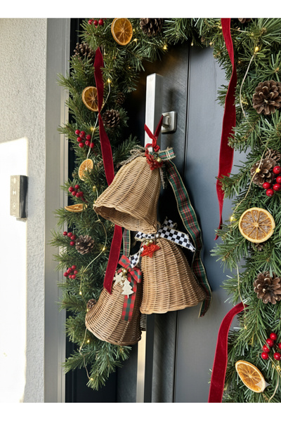 Lovenwoven Üçlü Set Rattan Bambu Çan Kapı Süsü Yılbaşı (Ceviz renk)