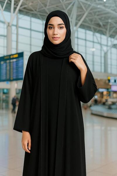 Generic Women’s 3-Piece Abaya Set – Open Front Abaya with Inner Dress and Scarf