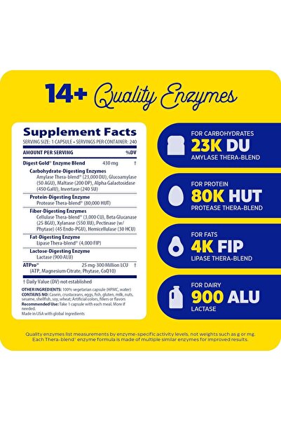 Enzymedica Digest Gold + ATPro, 240 Capsules – Maximum Strength Digestive Enzymes