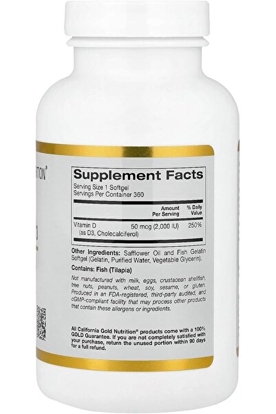 California Gold Nutrition Vitamin D3, 50 mcg (2,000 IU), 360 Fish Gelatin Softgels