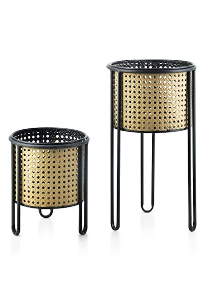 MONDEX Set de 2 ghivece cu suporturi, auriu/negru, 20x40cm și 18x23cm