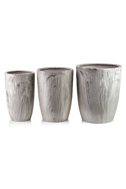 MONDEX NEVA MARBLE Set of 3 Ceramic Planters 37x37x47 / 30x30x43 / 24x24x40 cm, Grey
