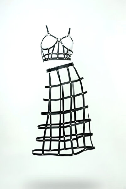 Angels Passion Red Leather Skirt Laser Cut Chain Leather Skirt