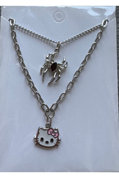 STAİNLES Kitsch Kâbus Double Set: Cute Cat and Spider Necklace