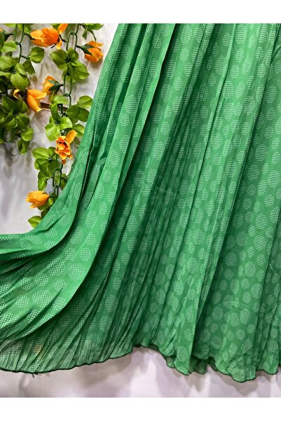 edu collection Patterned Flared Bell Chiffon Skirt with Lining