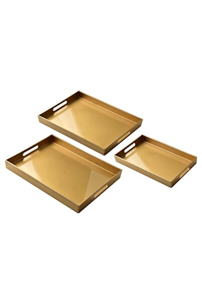 MONDEX Set of 3 Decorative Trays Mondex, Gold, 40x30x4cm/35x25x3.5cm/30x20x3.5cm