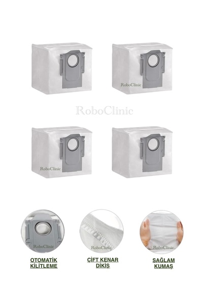 Roboclinic كيس غبار بديل متوافق مع مكنسة روبوروك Q5 برو بلس الروبوتية، 4 قطع