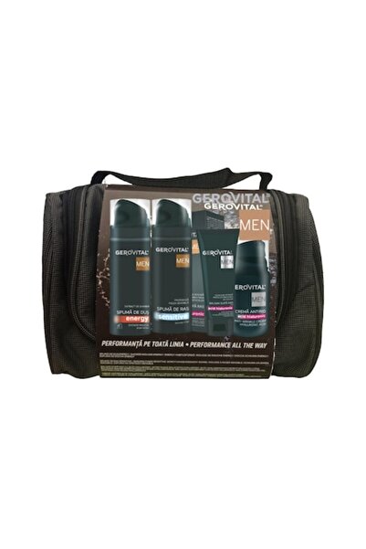 GEROVITAL Pouch: Shower Foam Energy 200 ml + Shaving Foam Sensitive 200 ml + Aftershave Balm with Hyaluronic A