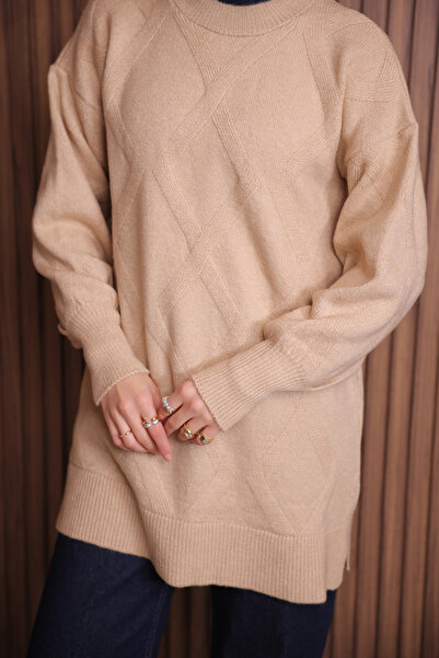 Balenbi Γυναικείο πλεκτό τοπ με λαιμόκοψη με μοτίβο διαμάντια 80cm Yumoş 1140