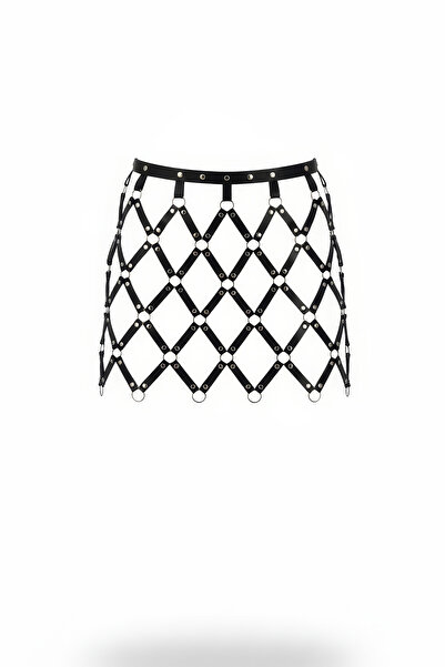 Angels Passion Μαύρη δερμάτινη φούστα Δερμάτινη φούστα με κοπή με λέιζερ