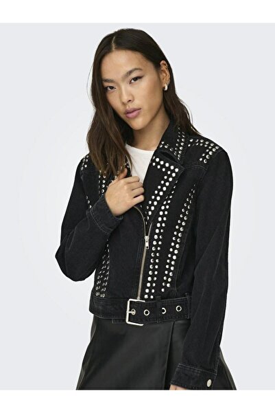 ONLY Women's Black Onlgilla Ls Stud Dnm Biker Jacket Cro Jacket 15300529 -Black
