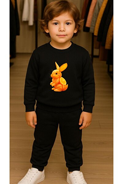 playwear Παιδικό Φούτερ Σετ Πορτοκαλί Κουνέλι με στάμπα για Κορίτσια και Αγόρ...