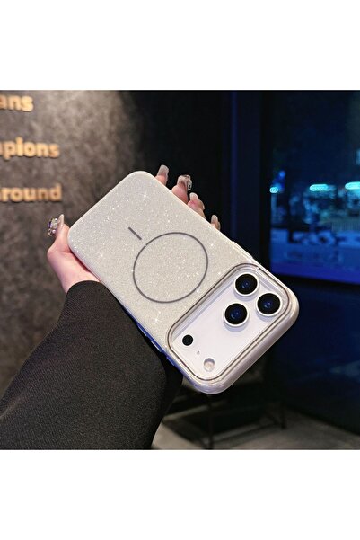 Nezih Case Apple iPhone 17 Pro Uyumlu Magsafe Şarj Özellikli Parlayan Simli I...