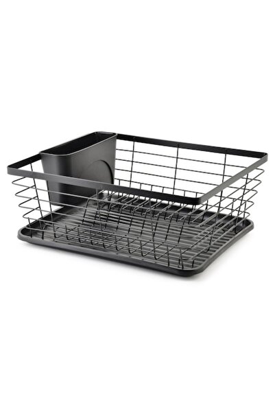 Allesken Dish Drainer 36.3x30.2x14.5 cm Black Metal with Cutlery Holder