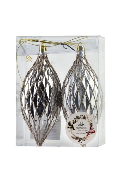 MONDEX Set de 2 globuri de Crăciun argintii, Mondex, plastic, ușoare