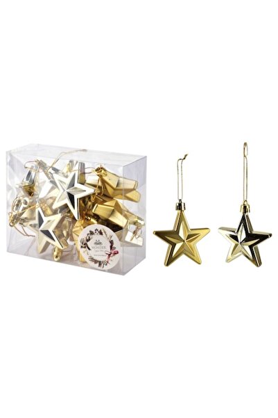 MONDEX Set de 12 globuri de Crăciun aurii în formă de stea SANTA LILA, plastic