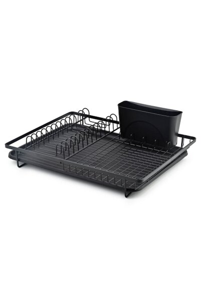 Allesken Scurgător de vase, 44 x 13,5 x 33 cm, metal negru, cu suport pentru tacâmuri