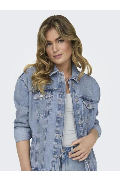 ONLY Kadin Mavi Onlocean L/s Oversize Jkt Dnm Noos Jean Ceket 15290378-Светлосиньо