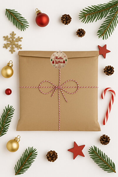 Dekals Orta Boy Yılbaşı Hediye Paketi (22x35 Paket+ip+ ETİKET-6CM)(Sadece Ambalaj Paketi Gönderilir)