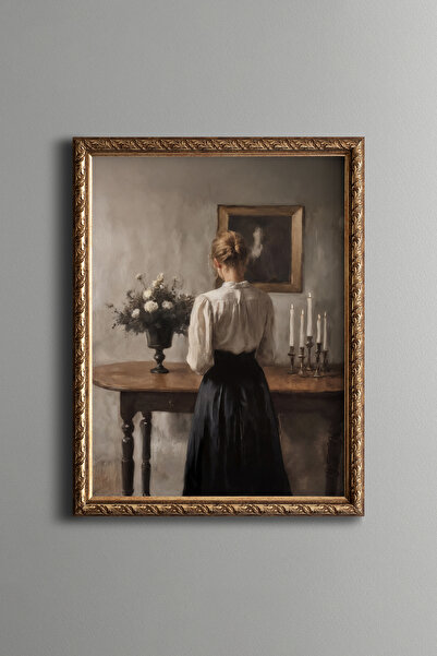 epiqart Girl with a Turned Back - Vintage Patterned Frame