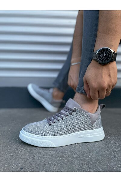 Lucy Shoes Jy204 flex lace-up linen fabric men's daily sneaker shoe kbt - grey