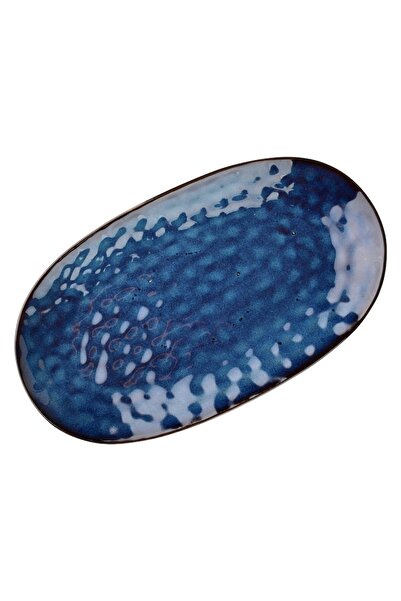 MONDEX serving platter 40.5x23x3cm, blue with brown rim