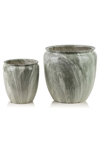 MONDEX NEVA MARBLE Ceramic Pots Set of 2, 30.5x30.5x30.5 cm & 20.5x20.5x23 cm, grey