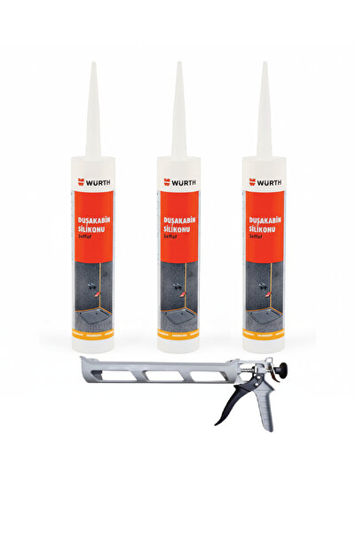 Würth Duşakabin Silikonu Şeffaf Su Geçirmez ve Sızdırmaz 310ml (3 Adet) + Sil...