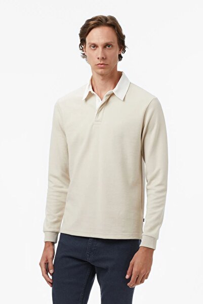 Nautica Men's Beige Classic Fit Long Sleeve Polo Neck T-Shirt