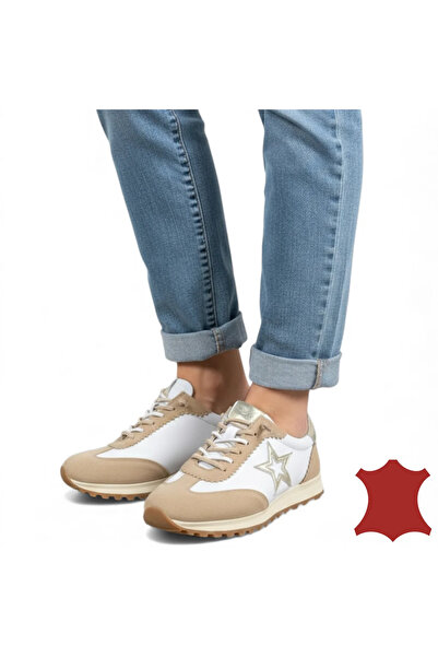 ANGEL BLUE women's sneakers made of GENUINE LEATHER, WITH STAR-SHAPED DETAIL