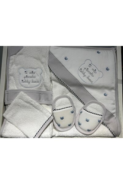 Gaye Teddy Bear Head Embroidered Baby Towel Bathrobe Set