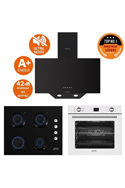 Ferre ve AFM tech MARKALI / ELMAS Sessiz Davlumbazlı Ankastre Set ( D086- SA + FM2200 + FM7701)