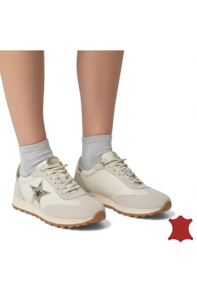 ANGEL BLUE women's sneakers made of GENUINE LEATHER, WITH STAR-SHAPED DETAIL