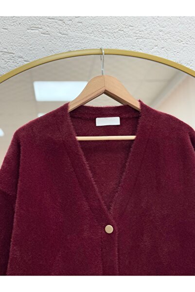BENAHOLL Alivia Metal Buttoned Long Beard Cardigan-Kr5032 Burgundy