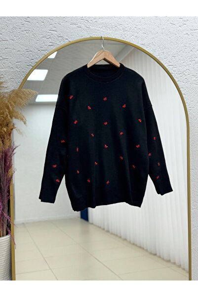 BENAHOLL Πλεκτό υφασμάτινο πουλόβερ Karuna με λεπτομέρεια φιόγκου-SY3251 Μαύρο