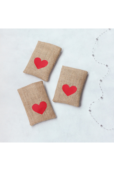 Bimotif Heart Printed , Jute Pouch, 10X15 cm 10 Pieces