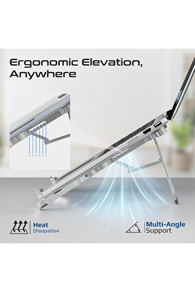 Promate FoldiX Foldable Laptop Stand for 17-inch Laptops, Aluminum, 6 Height Levels, Supports 20kg