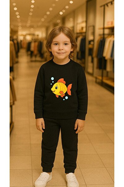 playwear Детски комплект суичър с щампа РИБА РИБОЛОВ, за момичета и момчета, ...