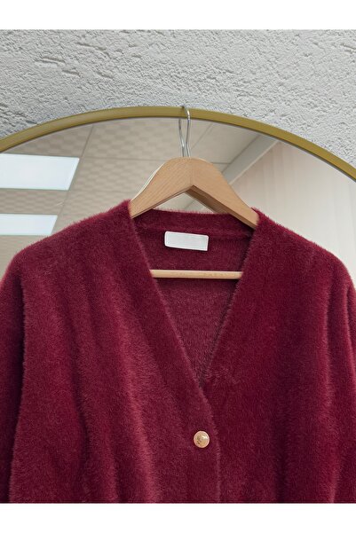 BENAHOLL Elina Gold Buttoned Belted Cardigan-Kr5026 Burgundy