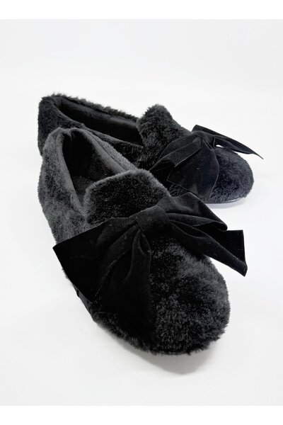 CCWAY AYAKKABI Women's Bowknot Home Slippers Black